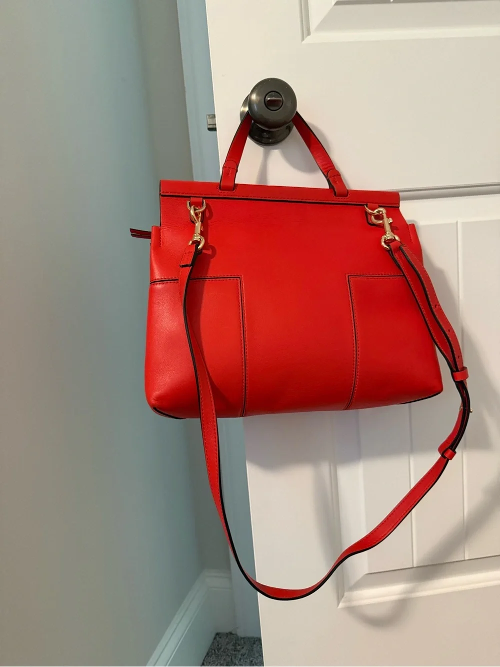 Tory Burch Red Leather Structured Top-Handle Bag